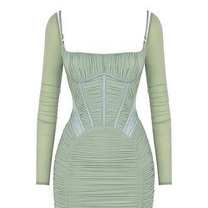 HOUSE OF CB 'FREYJA' ruched sage green midi dress NWT Sz S+ plus cup!  $239